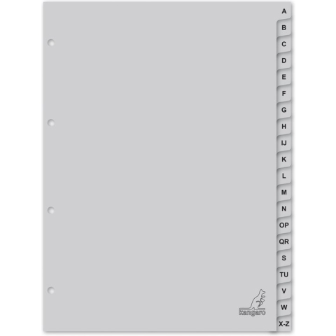 Kangaro tabbladen - A4 - PP 120 micron - grijs - 4-gaats - 20-delig letters A-Z - G420AZ