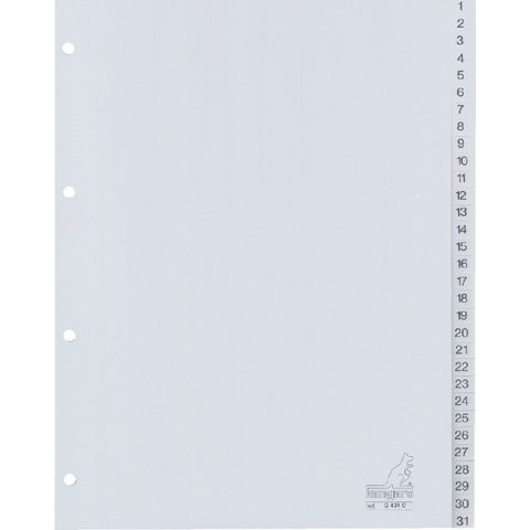 Kangaro tabbladen - A4 - PP 120 micron - grijs - 4-gaats - 31-delig cijfers - G431C