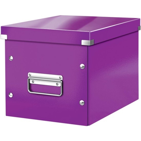 Leitz WOW Click & Store Cube Middelgrote Kartonnen Opbergdoos met Deksel- 26 x 24 x 26 Cm (BxHxD) - Paars