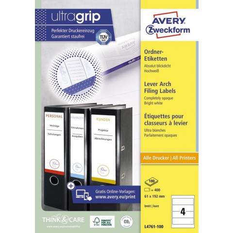 Rugetiket Avery Zweckform breed 61x192mm zelfklevend wit - 5 stuks
