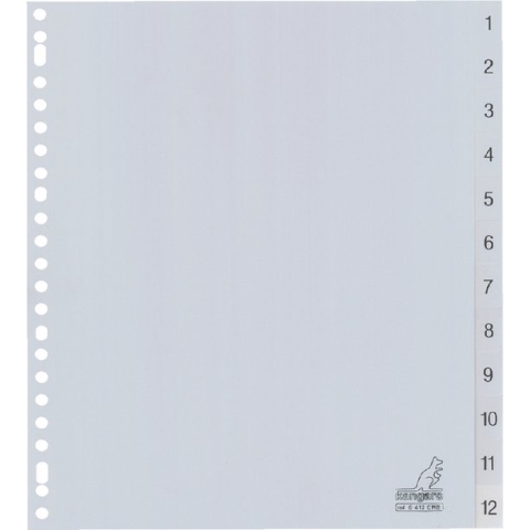Kangaro tabbladen - A4 - PP 120 micron - grijs - 23-gaats - 12-delig cijfers - extra breed - G412CM-B