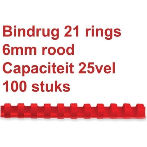 Bindrug GBC 6mm 21rings A4 rood 100stuks