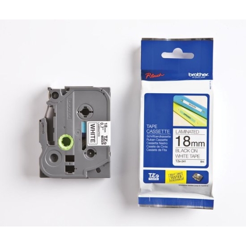 Labeltape Brother P-touch TZE-241 18mm zwart op wit - 25 stuks