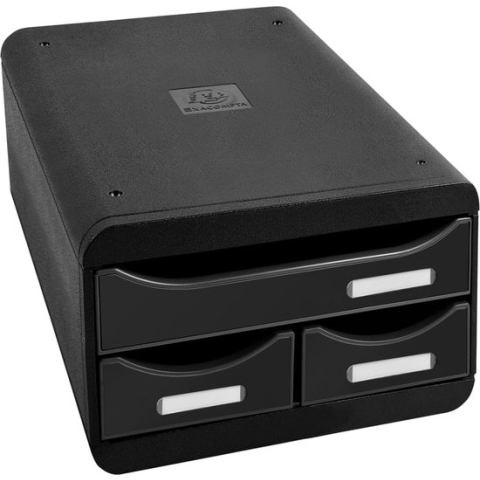 Exacompta-Bureauladeblok-Small-Box-Black-met-3-lades-glanzend