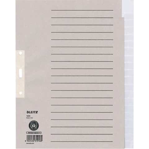 Leitz 1220 Register DIN A4, Bovenbreedte blanco Manila papier Grijs 20 tabbladen 12200085