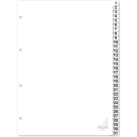 Kangaro tabbladen - A4 - PP 120 micron - wit - 4-gaats - 31-delig cijfers - W431C