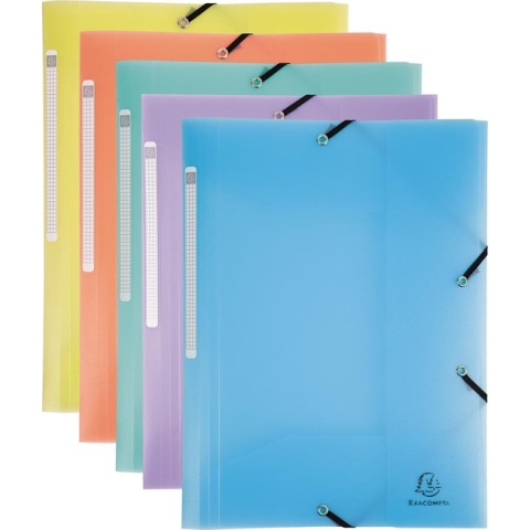 Exacompta Chromaline elastomap met 3 kleppen, met rugetiket, geassorteerde pastelkleuren 5 stuks