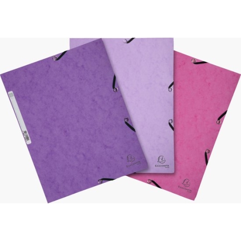 Exacompta elastomap uit karton, ft A4, 3 kleppen, set van 3 stuks in 3 tinten roze (Candy)