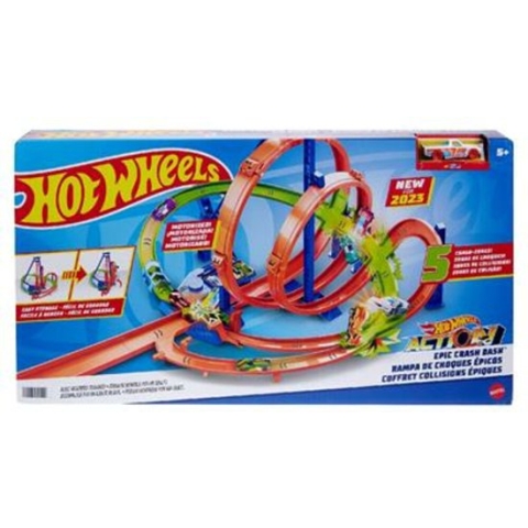 Hot Wheels - Baanset - Met 5 crashzones - Met gemotoriseerde booster en 1 Hot Wheels auto - Racebaan