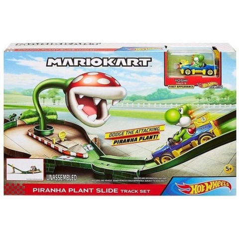 Hot Wheels Mario Kart Nemesis Track Set Piranha - Racebaan Inclusief één Luigi-Kart