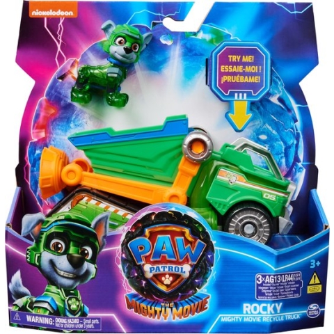 PAW Patrol The Mighty Movie - Vuilniswagen met Rocky-actiefiguur licht en geluid