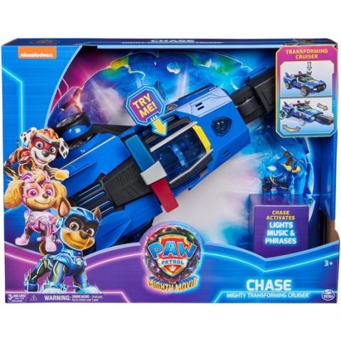 PAW Patrol The Mighty Movie - Chase's Raceauto - Transformerende-speelgoedauto met licht en geluid - inclusief Chase-actiefiguur