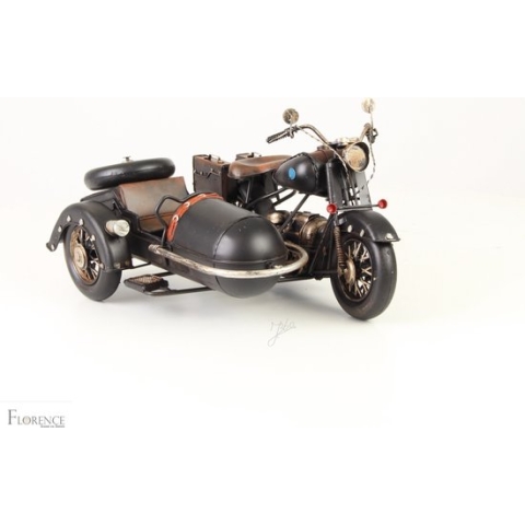 Motorfiets met zijspan - Tinnen beeldje - handbeschilderd - 18,2 cm hoog