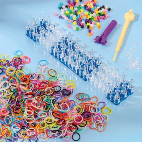 Totum Loom I do loom armbandjes maken - knutselpakket incl. tool en loom elastiekjes regenboog dessin cadeautip creatief