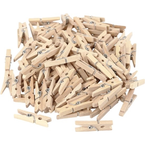 Creotime Mini wasknijpers, afm 30x3 mm, berkehout, 100 stuks