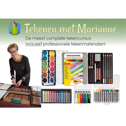 Tekencursus Tekenen met Marianne, complete cursus tekenen: 40 video's en 40 e-books. Inclusief professionele tekenmaterialen