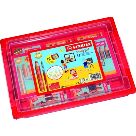 NIEUW - Kleurpotloden STABILO woody 3 in 1 - Klasdoos 48 stuks + 2 slijpers