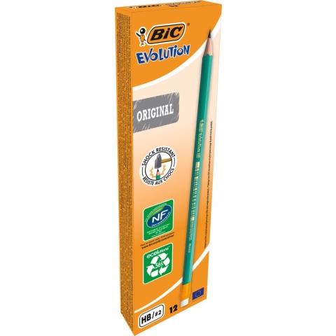 BIC Evolution Original HB Grafiet Potloden met Gumtop - Doos van 12 Stuks