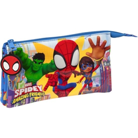 Pennenetui met 3 vakken Spiderman Team up Blauw 22 x 12 x 3 cm