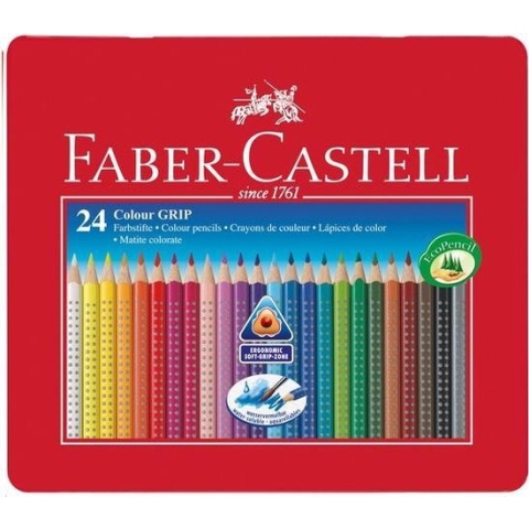 Kleurpotlood Faber Castell GRIP metalen etui a 24 stuks doos met 3 stuks