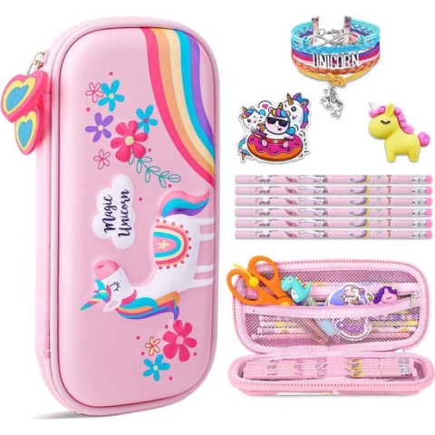 Etui, 3D Eva Leuke Etui voor Meisjes, Hoge Capaciteit Waterbestendige Briefpapier Set voor Kinderen, Schoolbenodigdheden voor Kinderen Terug naar School Geschenken, Kerstcadeaus, Eenhoorn-B, S, Schoonheid Case