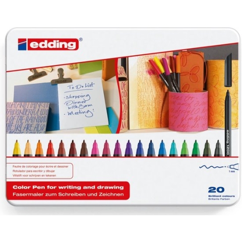 Edding viltstift e-1200 20 stiften in een metalen doos 12 stuks