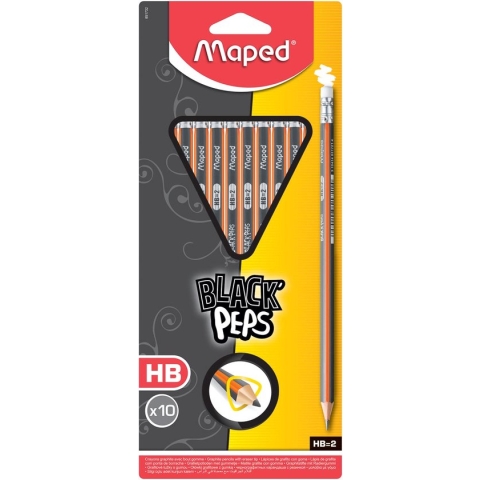 Maped Black'Peps potlood HB, met gum, kartonnen ophangetui met 10 stuks