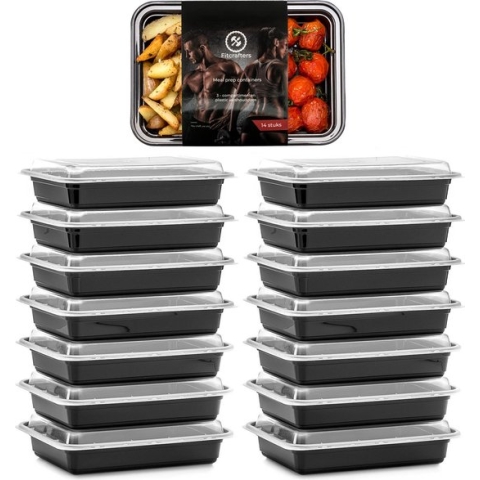 Meal Prep Bakjes - 14 stuks - 1 compartiment - Lunchbox - Diepvriesbakjes - Vershoudbakjes - Plastic Bakjes Met Deksel - Magnetron Bakjes Met Deksel - Meal Prep - Vershouddoos - 1L - BPA vrij – Fitcrafters