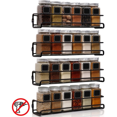 Hanamura Kruidenrek - Ophangbaar - 4 stuks - Voor 24 kruidenpotjes - Zwart