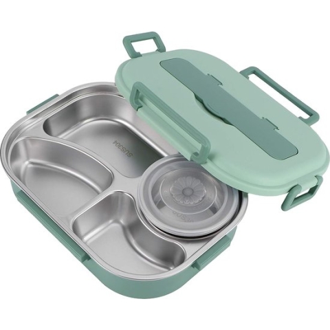 304 Roestvrijstalen Lunchbox, Lunchboxcontainers met Roestvrijstalen Lepel en Eetstokjes, met 300 Ml Soepkom, 1500 Ml Bento Lunchbox voor Kinderen Student Volwassene(groente)