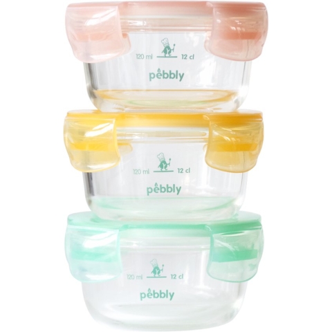 Pebbly - Vershouddoos Rond 240 ml Set van 3 Stuks Assorti - Borosilicaatglas - Transparant