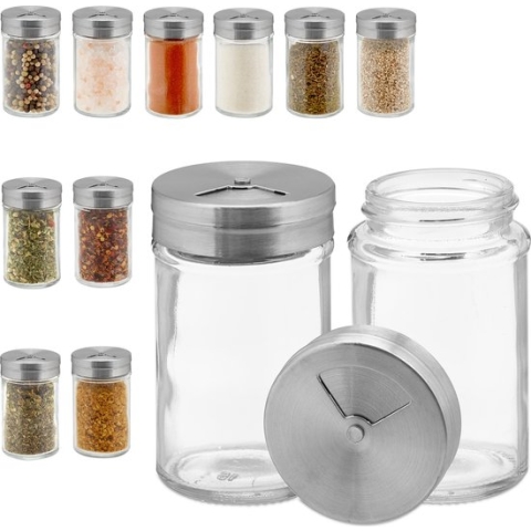 Relaxdays 12x kruidenpotje met strooideksel - set - kruidenstrooiers - strooipotjes 90 ml