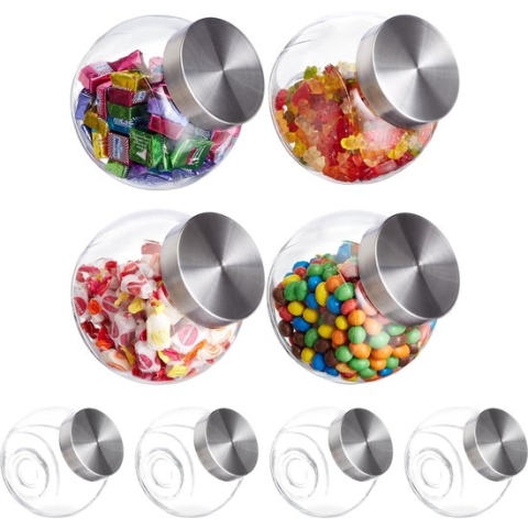Relaxdays 8 x voorraadpotten 1,5 l - snoeppotten met deksel - glazen potten - glas