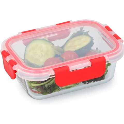Alpina Vershouddoos - 390 Ml - Borosilicaatglas - Geschikt voor Vriezer, Magnetron, Oven en Vaatwasser - Transparant/ Rood