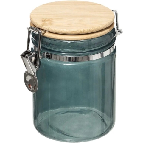 Voorraadbus/voorraadpot 0,75L glas petrol blauw met bamboe deksel en beugelsluiting - 750 ml - Voorraadpotten met luchtdichte sluiting
