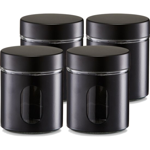 Zeller voorraadpot/blik met venster - 6x - zwart - 600 ml - glas/metaal