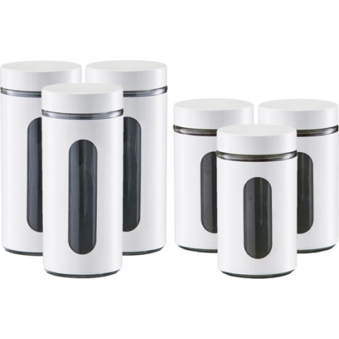 Zeller - 6x keuken voorraadpotten rvs - 2 formaten 900 ml en 1200 ml