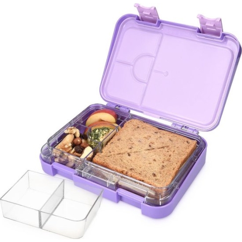 Navaris bento box - Lunchbox met 4 tot 6 compartimenten - Broodtrommel met variabele vakjes - Voor lunch en tussendoortjes op school en werk - Paars