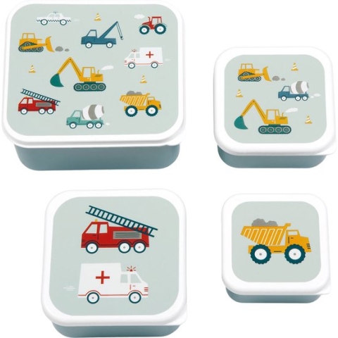 A Little Lovely Company - Brooddoos - Broodtrommel -Lunch & snack box set van 4 - Voertuigen