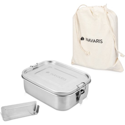 Navaris RVS broodtrommel met verdeler - Meal prep bakje - Vershouddoos - Lunchbox - 17 x 13 x 6 cm - Inhoud 0,8 liter - Vaatwasbestendig