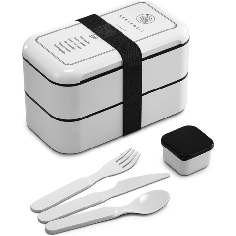 Lunchbox met vakken, broodtrommel voor volwassenen en kinderen, bento box, magnetronbestendig en vaatwasmachinebestendig, wit