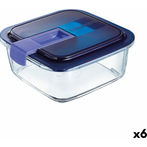 Hermetische Lunchtrommel Luminarc Easy Box Blauw Glas (6 Stuks) (1,22 L)