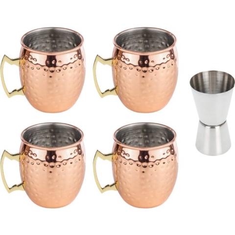 4x Cocktailbekers/cocktailglazen Moscow Mule 500 ml - Met RVS maatbeker / barmaatje 2-in-1 15/30 ml