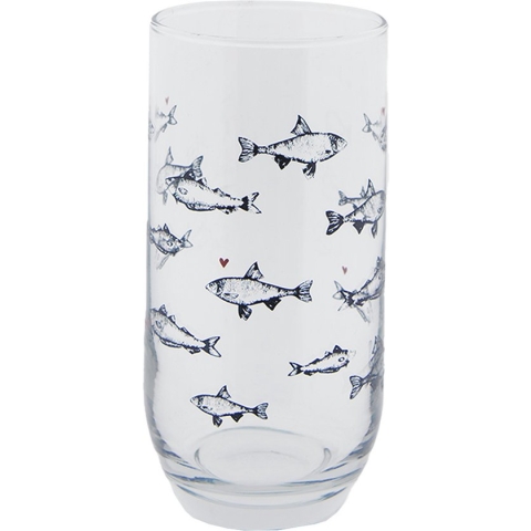 Clayre & Eef Waterglas Ø 7x14 cm / 380 ml Transparant Glas Vissen Longdrinkglas