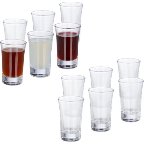 Relaxdays 12x shotglazen - borrelglaasjes - 4 cl - glas - likeur - carnaval