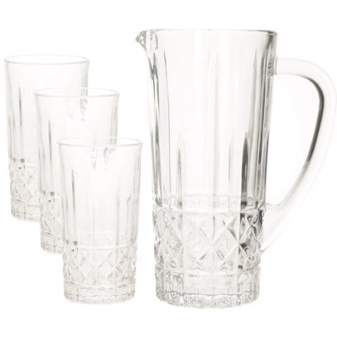 Glazen schenkkan/karaf 1liter 25 x 16 cm met 6 drinkglazen van 250 ML - Sapkan/waterkan en waterglazen