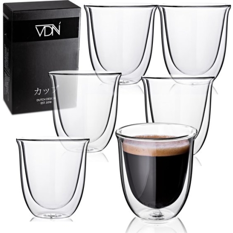 Dubbelwandige theeglazen koffieglazen - Cappuccino glazen - Warme en koude dranken mokken dubbelwandig - 250 ML - Set van 6 - VDN