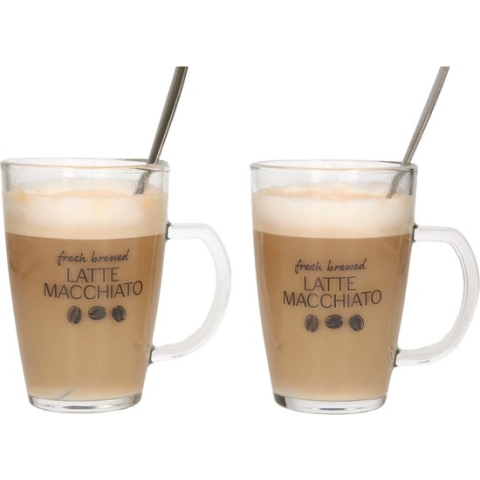Set van 2x latte Macchiato glazen inclusief lepels 300 ml - Koffie glazen - Cappuccino glazen