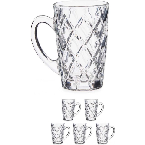 Set van 6x stuks luxe koffieglazen 170 ml met oor - Type Diamant - Transparant stevig kwaliteitsglas
