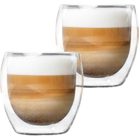 Set van 2x stuks dubbelwandige koffieglazen/theeglazen 250 ml - 25 cl - Thee/koffie drinken - Glazen voor thee en koffie